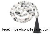 GMN8463 8mm, 10mm black rutilated quartz 27, 54, 108 beads mala necklace with tassel