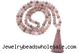 GMN8465 8mm, 10mm purple strawberry quartz 27, 54, 108 beads mala necklace with tassel