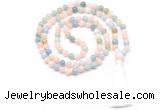 GMN8467 8mm, 10mm morganite 27, 54, 108 beads mala necklace with tassel