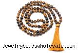 GMN8477 8mm, 10mm yellow tiger eye 27, 54, 108 beads mala necklace with tassel