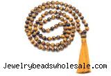 GMN8478 8mm, 10mm grade AA yellow tiger eye 27, 54, 108 beads mala necklace with tassel