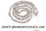 GMN8491 8mm, 10mm grey banded agate 27, 54, 108 beads mala necklace with tassel