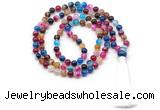 GMN8496 8mm, 10mm colorful banded agate 27, 54, 108 beads mala necklace with tassel