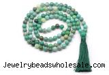 GMN8505 8mm, 10mm grass agate 27, 54, 108 beads mala necklace with tassel