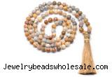 GMN8507 8mm, 10mm yellow crazy agate 27, 54, 108 beads mala necklace with tassel