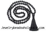 GMN8511 8mm, 10mm black lava 27, 54, 108 beads mala necklace with tassel