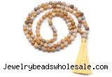 GMN8521 8mm, 10mm fossil coral 27, 54, 108 beads mala necklace with tassel