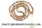 GMN8522 8mm, 10mm picture jasper 27, 54, 108 beads mala necklace with tassel