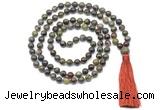 GMN8525 8mm, 10mm dragon blood jasper 27, 54, 108 beads mala necklace with tassel