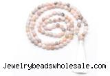 GMN8528 8mm, 10mm natural pink opal 27, 54, 108 beads mala necklace with tassel