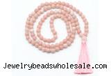 GMN8529 8mm, 10mm Chinese pink opal 27, 54, 108 beads mala necklace with tassel