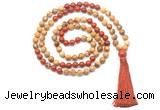 GMN8552 8mm, 10mm picture jasper & red jasper 108 beads mala necklace with tassel