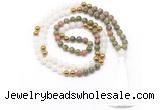 GMN8553 8mm, 10mm unakite, white jade & hematite 108 beads mala necklace with tassel