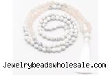 GMN8559 8mm, 10mm matte rose quartz & matte white howlite 108 beads mala necklace with tassel