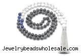 GMN8562 8mm, 10mm black labradorite, lapis lazuli & matte white howlite 108 beads mala necklace with tassel