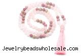 GMN8580 8mm, 10mm rose quartz & pink wooden jasper 108 beads mala necklace with tassel