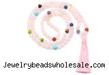 GMN8610 Hand-knotted 7 Chakra 8mm, 10mm rose quartz 108 beads mala necklace with tassel