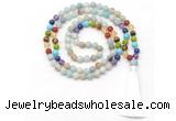 GMN8611 Hand-knotted 7 Chakra 8mm, 10mm amazonite 108 beads mala necklace with tassel