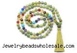 GMN8612 Hand-knotted 7 Chakra 8mm, 10mm Australia chrysoprase 108 beads mala necklace with tassel