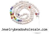 GMN8619 Hand-knotted 7 Chakra 8mm, 10mm white crazy lace agate 108 beads mala necklace with tassel