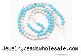 GMN8631 8mm, 10mm white & blue howlite 108 beads mala necklace with tassel