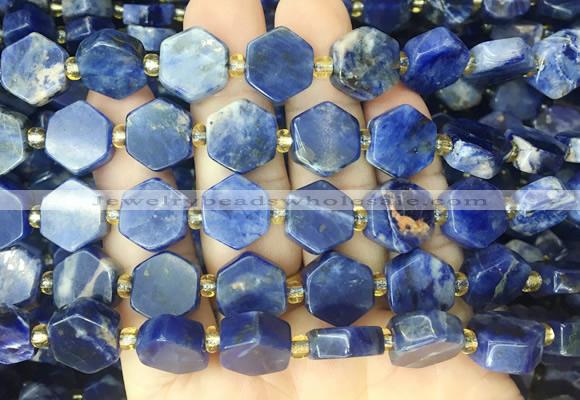 HABS02 15 inches 12mm - 14mm hexagon sodalite gemstone beads