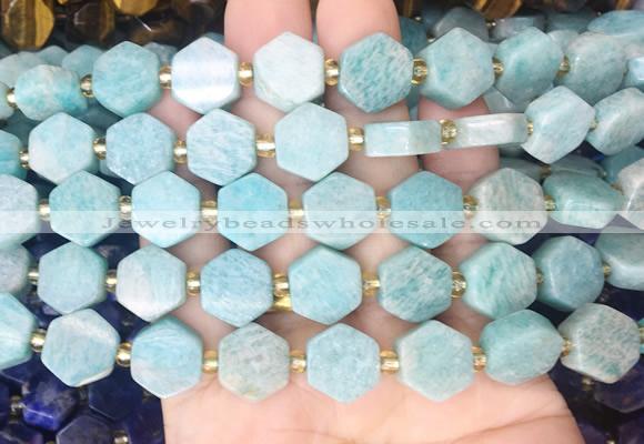 HABS03 15 inches 12mm - 14mm hexagon amazonite gemstone beads