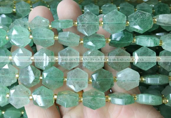 HABS09 15 inches 12mm faceted hexagon green strawberry quartz beads wholesale