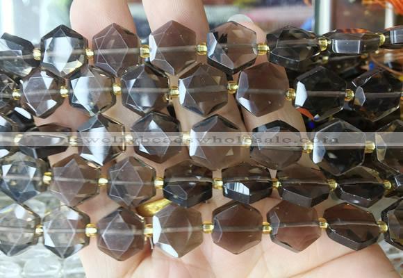 HABS10 15 inches 12mm faceted hexagon smoky quartz beads wholesale