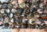 HABS12 15 inches 12mm faceted hexagon black veined rhodonite beads wholesale