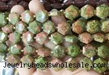 HABS14 15 inches 12mm faceted hexagon unakite beads wholesale