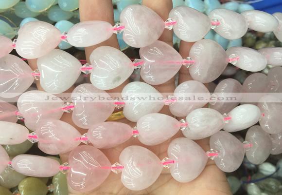 HGBS51 15 inches 20mm heart rose quartz gemstone beads wholesale