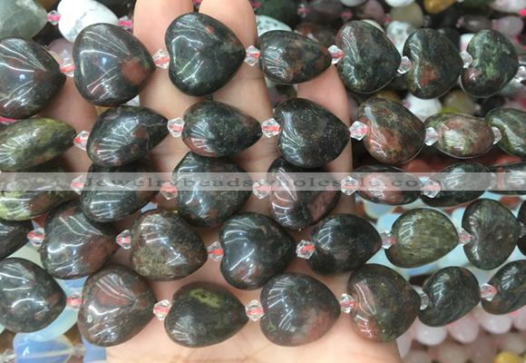 HGBS57 15 inches 20mm heart bloodstone gemstone beads wholesale