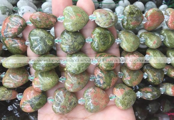 HGBS59 15 inches 20mm heart unakite gemstone beads wholesale