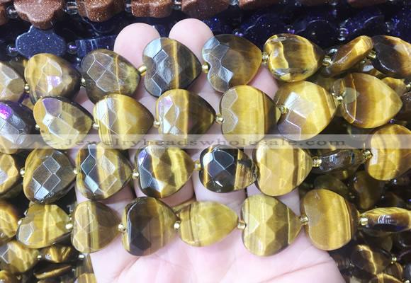 HGBS97 15 inches 18mm faceted heart yellow tiger eye gemstone beads