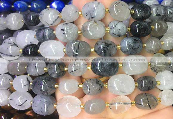 NGBS05 15 inches 8*12 - 10*14mm nuggets black rutilated quartz gemstone beads