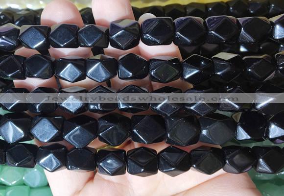 NGBS146 15 inches 9*11mm faceted nuggets black obsidian gemstone beads