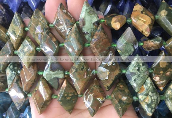 NGBS98 15 inches 13*22mm - 15*25mm faceted marquise green rhyolite beads