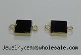 NGC1231 14*14mm square black agate gemstone connectors wholesale