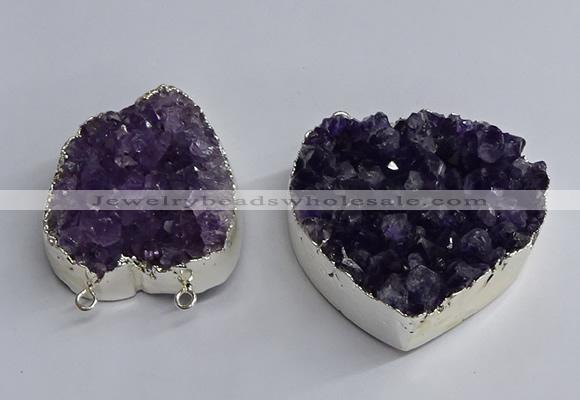 NGC1322 45*50mm - 50*60mm heart druzy amethyst connectors