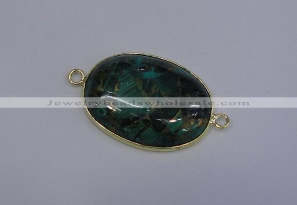 NGC1551 22*30mm oval malachite & pyrite gemstone connectors