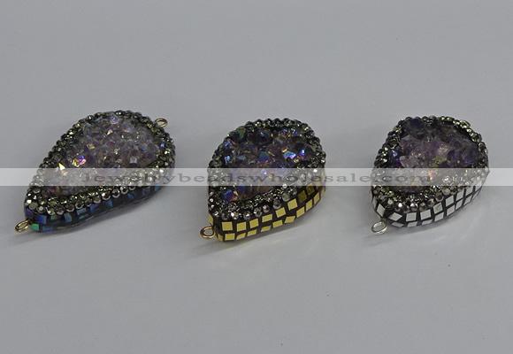 NGC1853 22*30mm - 25*35mm flat teardrop plated druzy amethyst connectors