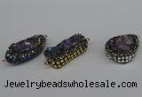 NGC1865 15*30mm - 25*35mm freeform plated druzy amethyst connectors