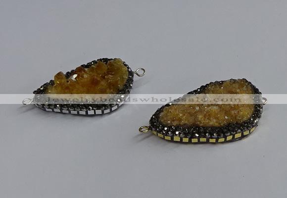 NGC1873 22*35mm - 25*40mm freeform druzy citrine connectors