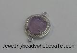 NGC5018 20mm flat round amethyst with rhinestone connectors