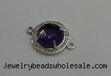 NGC5019 20mm flat round amethyst with rhinestone connectors