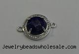 NGC5022 20mm flat round lapis lazuli with rhinestone connectors