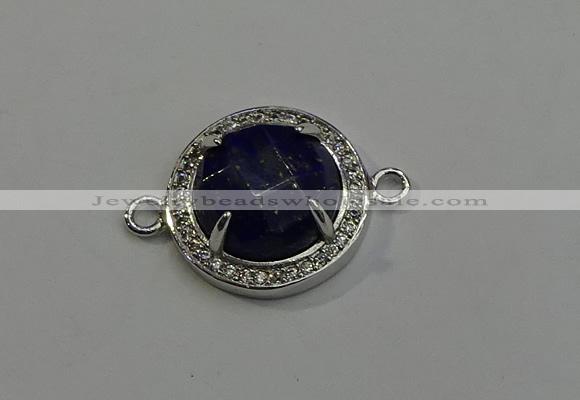 NGC5022 20mm flat round lapis lazuli with rhinestone connectors