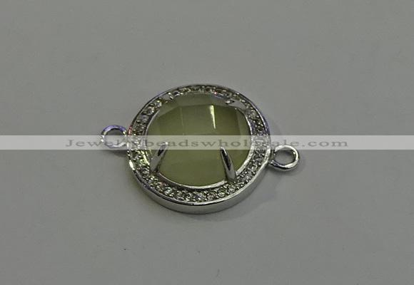 NGC5023 20mm flat round lemon quartz with rhinestone connectors