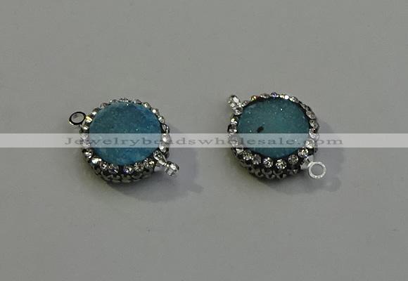 NGC5046 12mm - 14mm flat round druzy quartz with rhinestone connectors